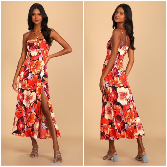 Lulu’s Boldest Blooms Strappy Floral Midi Dress Small - Picture 2 of 10